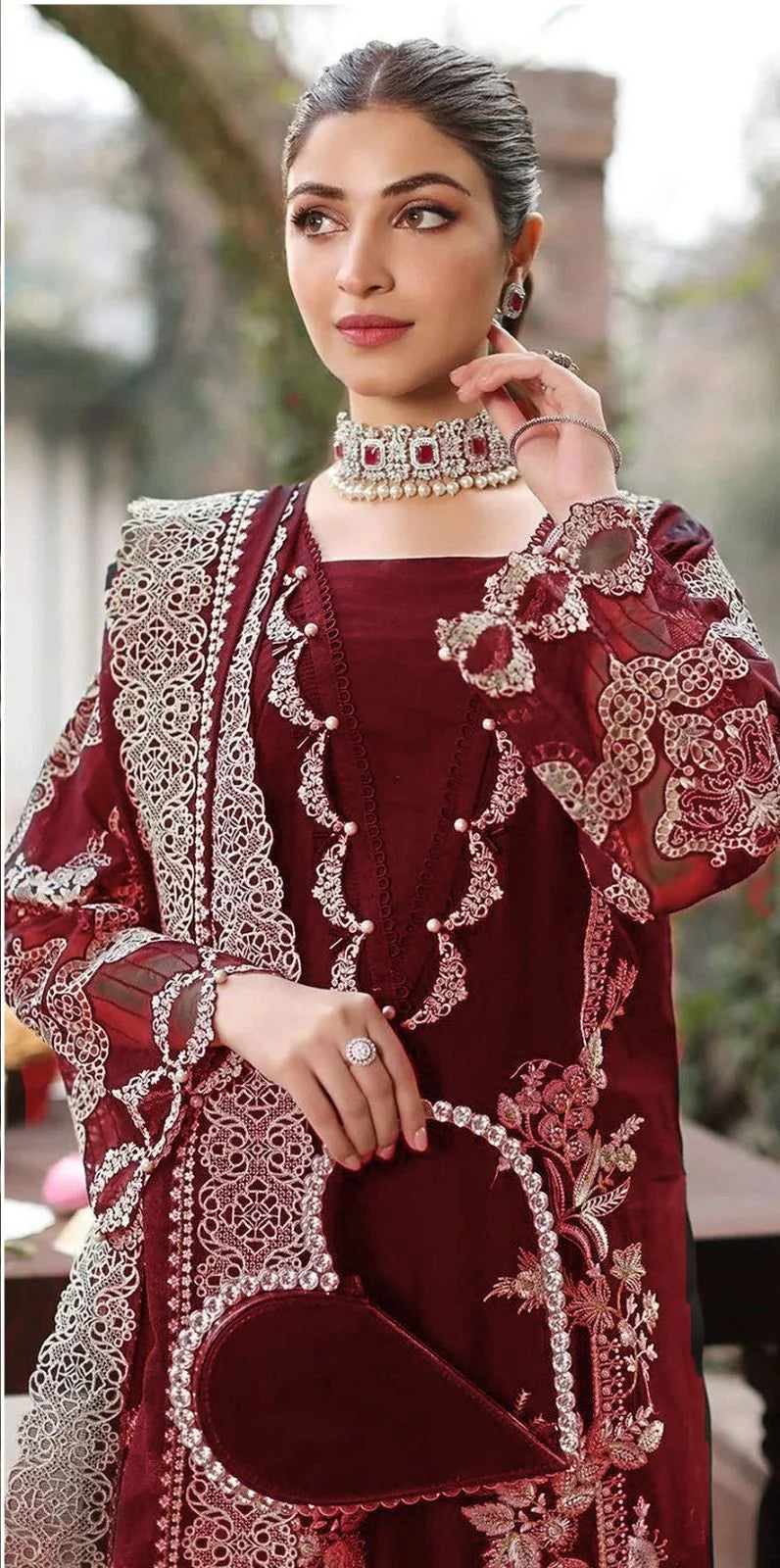Maroon and Black Luxury Embroidered 3 Piece Lawn Suit