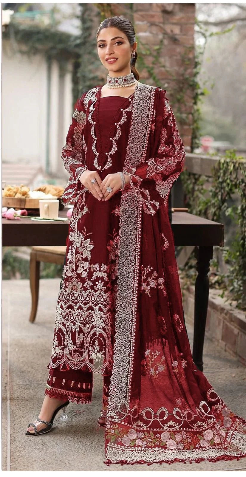 Maroon and Black Luxury Embroidered 3 Piece Lawn Suit
