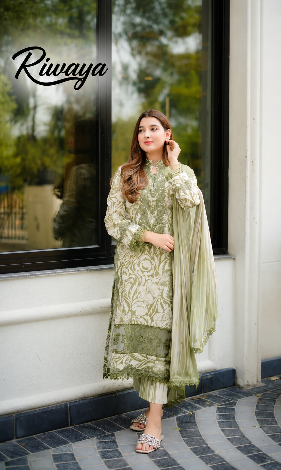 Olive Charm – Embroidered Lawn 3PC