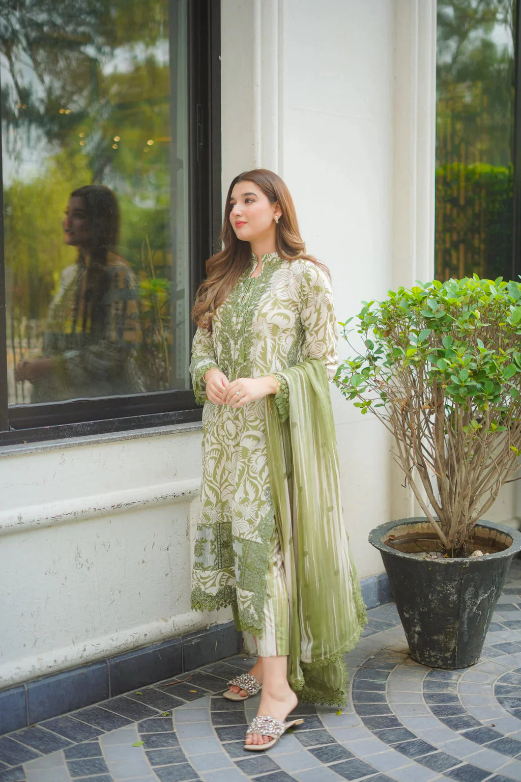Olive Charm – Embroidered Lawn 3PC
