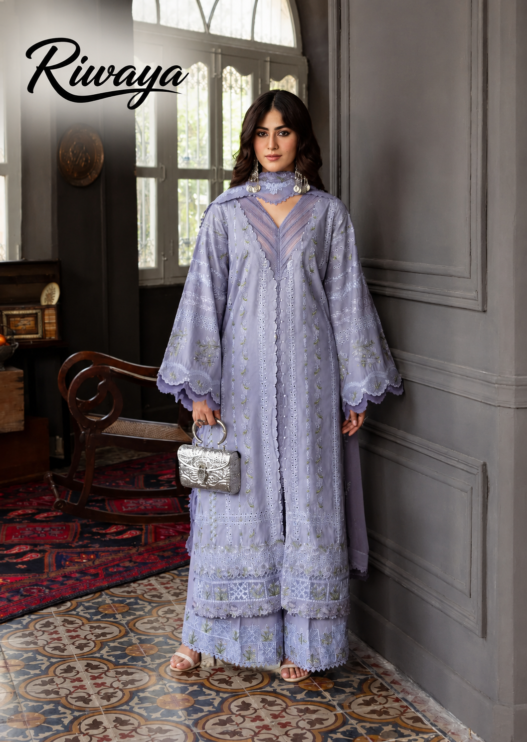 Lavender Grace Embroidered Lawn 3PC by Riwaya