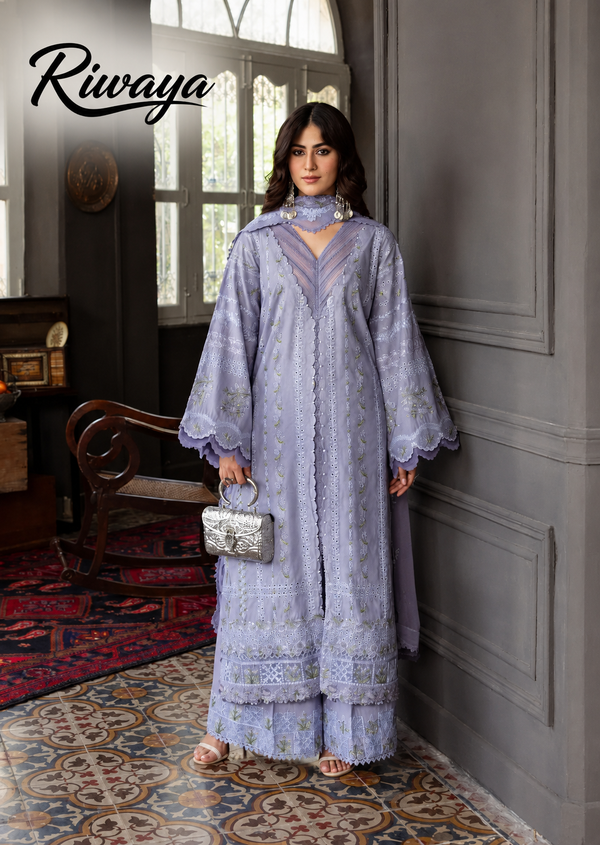 Lavender Grace Embroidered Lawn 3PC by Riwaya