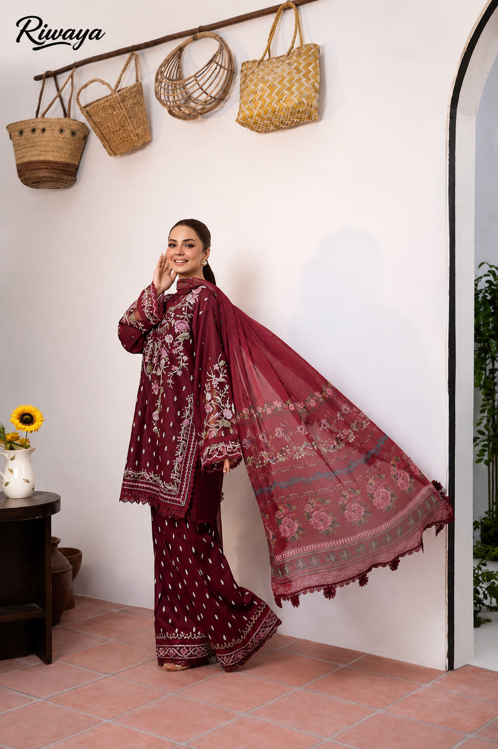Mehrun Elegance embroidered lawn 3PC by Riwaya Fabrics