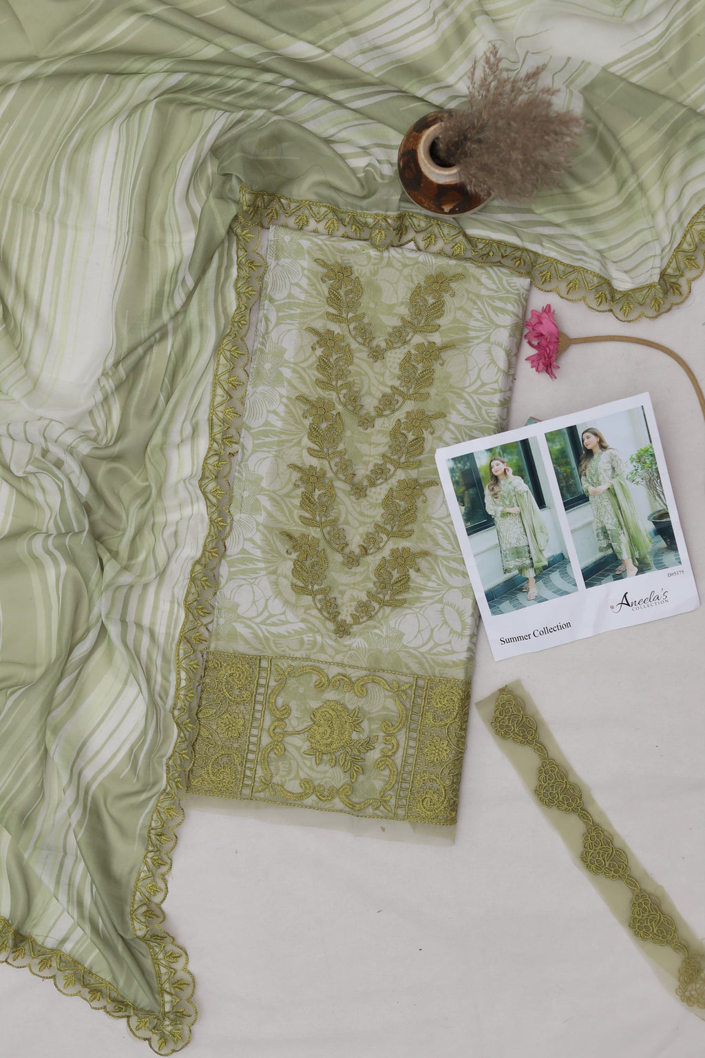 Olive Charm – Embroidered Lawn 3PC