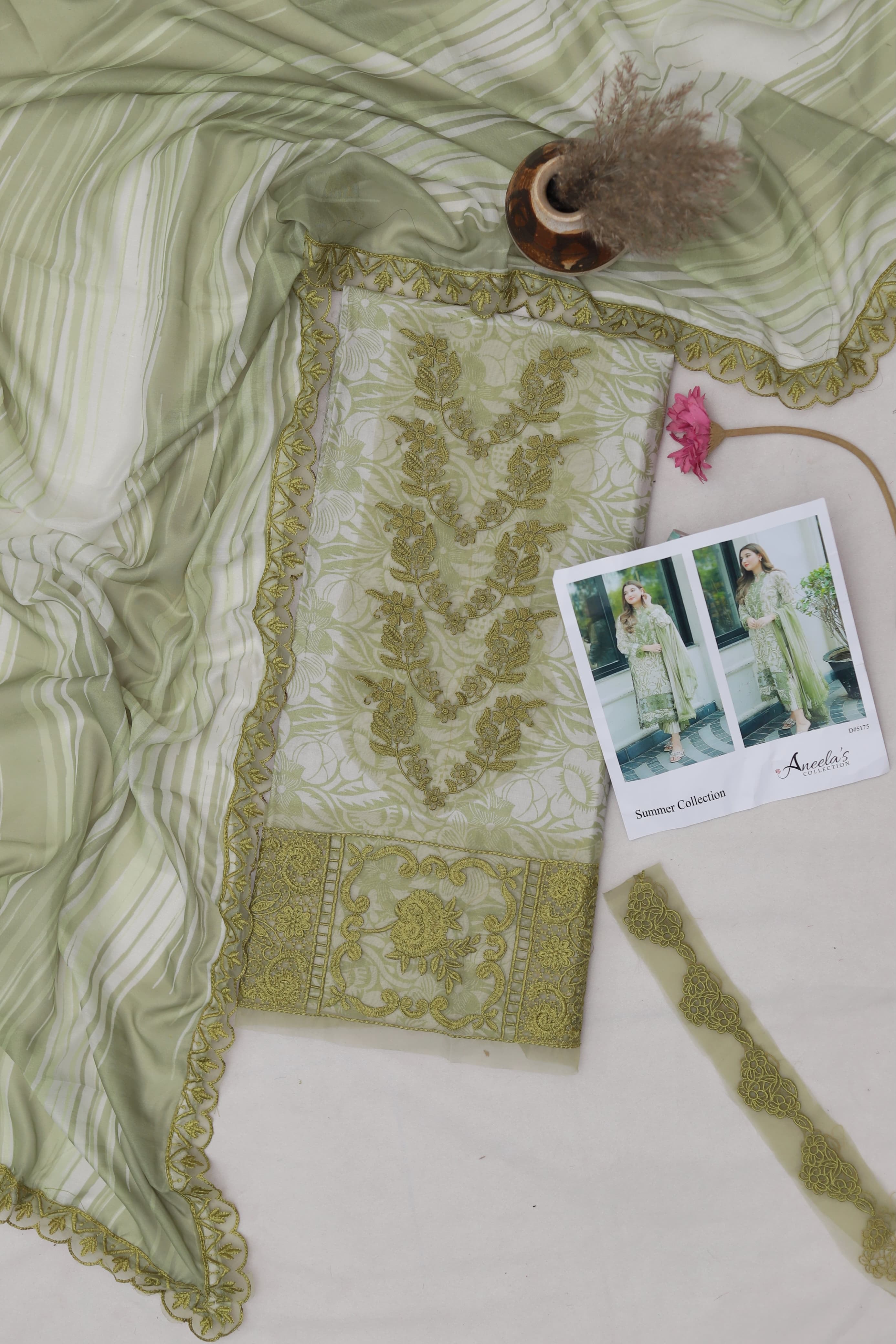 Olive Charm – Embroidered Lawn 3PC