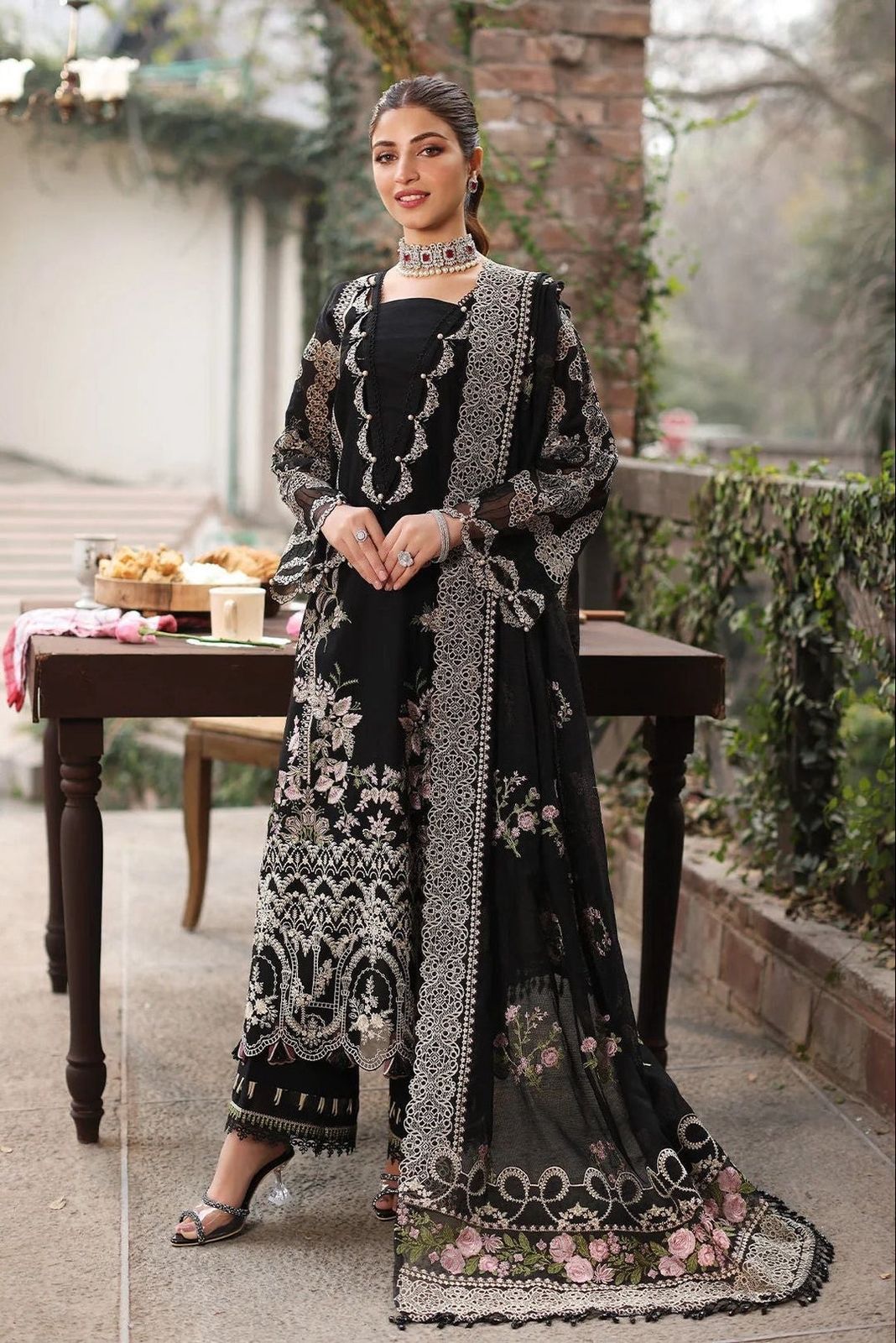 Maroon and Black Luxury Embroidered 3 Piece Lawn Suit