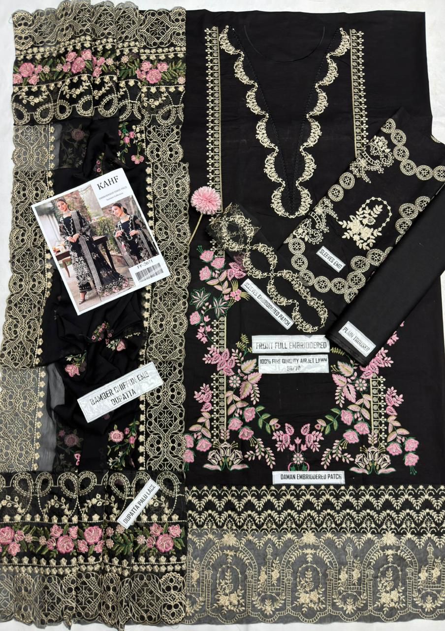 Maroon and Black Luxury Embroidered 3 Piece Lawn Suit